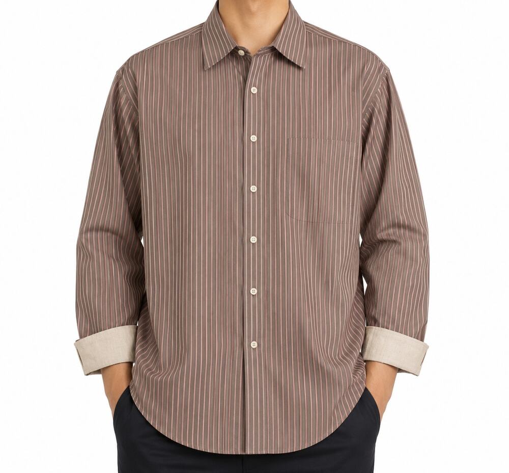 Ted Baker London Dress Shirt Men 16.5 34/35 Brown Pink Striped Cotton Flip Cuffs